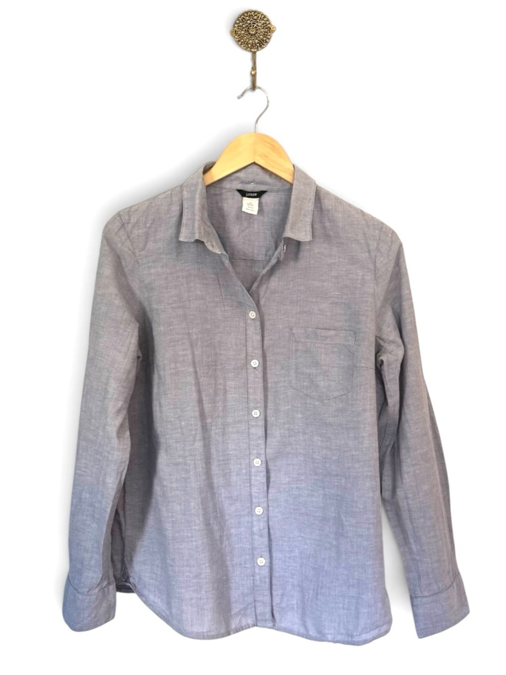 Linen Blend Long Sleeve Button-Down Shirt | Gray Blue Ombre | Size 10 NWOT